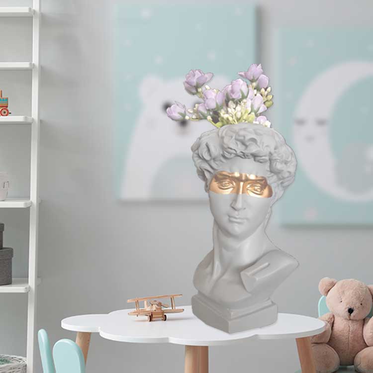 HULIANFU W&G Nordic Vase Home Decor Vase Creative Human Head Portrait Flower Vases Room Decoration Resin David Flower Vase Room Decor - Deanwangkt