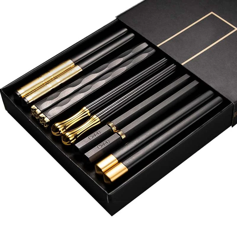 HULIANFU JANKNG 5 Pair Japanese Chopsticks Alloy Non-Slip Sushi Chop Sticks Set Chinese Gift Reusable Chopsticks Tableware Gift Kitchen - Deanwangkt