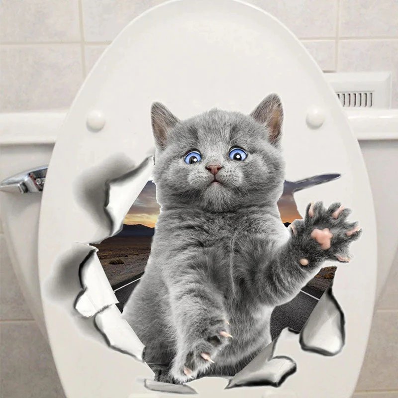 HULIANFU Toilet Stickers 3D Cat Vivid Wall Sticker  Fashion Lovely Animal Pvc Waterproof Decal For Bathroom Toilet Kicthen Decorative - Deanwangkt