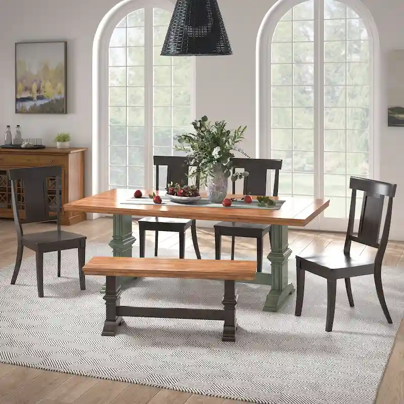 Ronda 78.7 Rectangular Solid Wood Top Dining Set with Panel Back Chairs