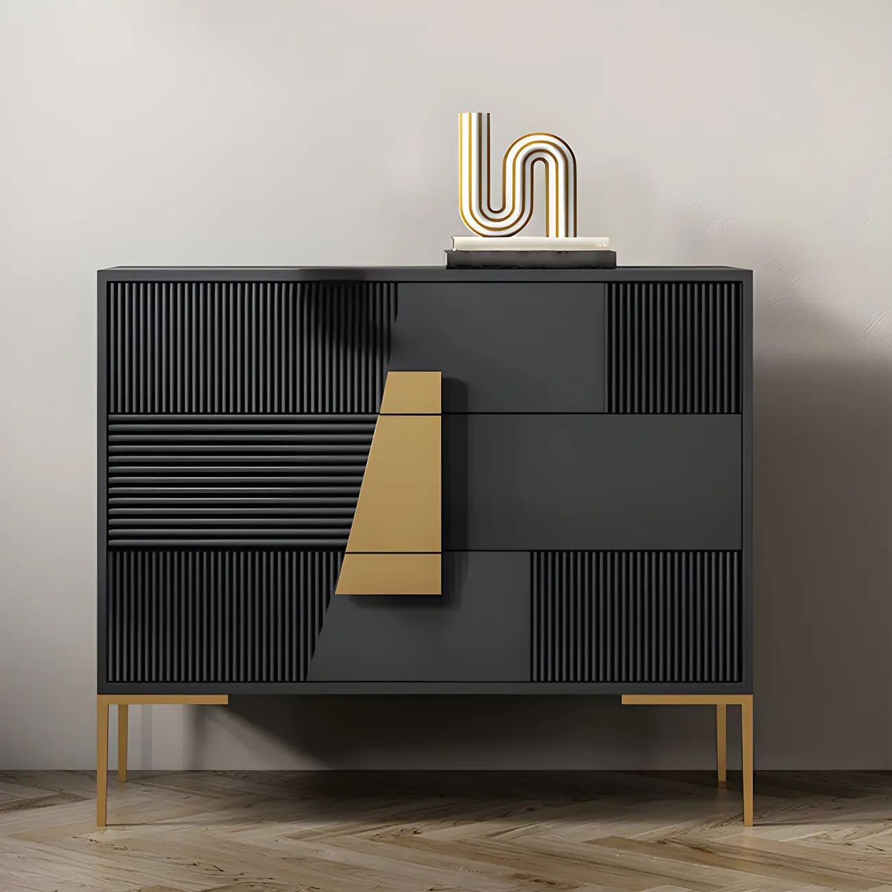 Elegant Wooden Sideboard with Drawers in Green/Grey