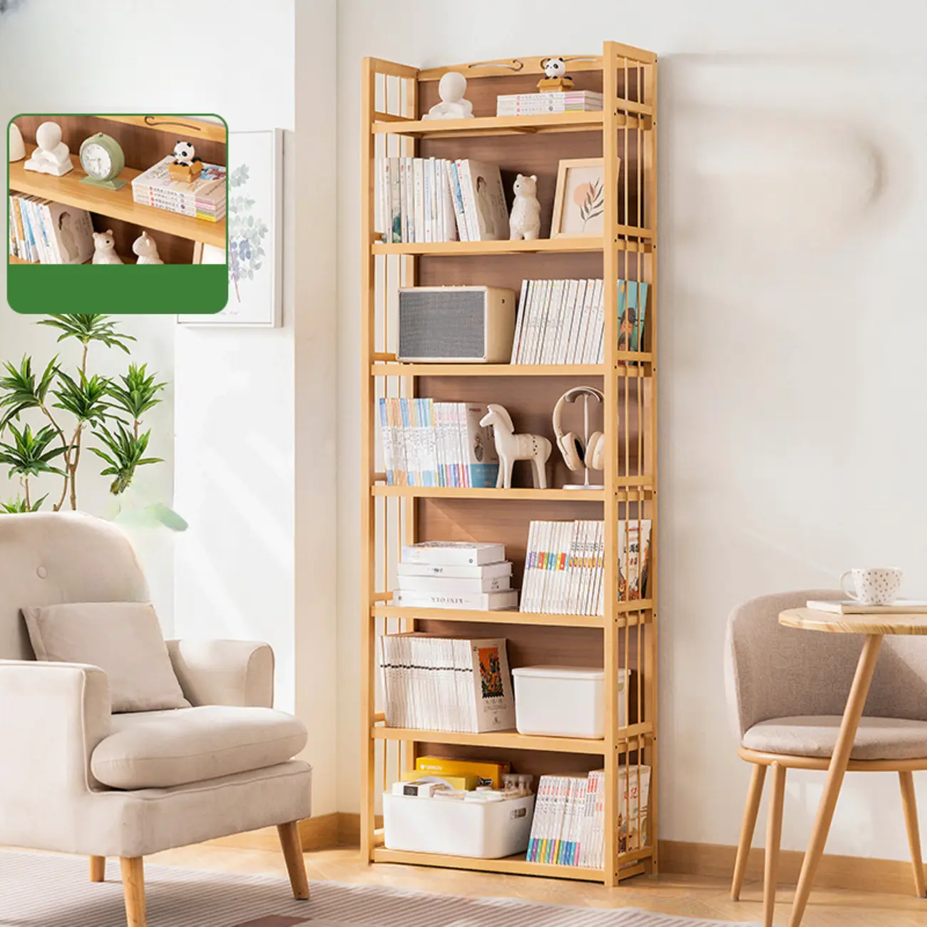 Premium Bamboo Modern Black 5-Shelf Open Bookshelf