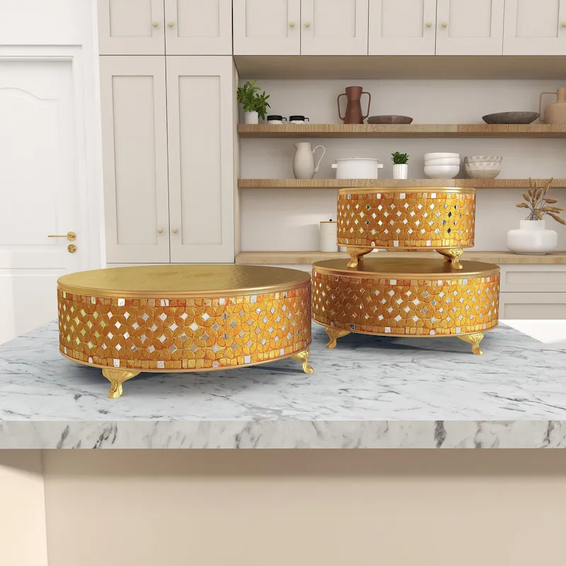 Amazing Set of Three Metal Mosaic Cake Stand