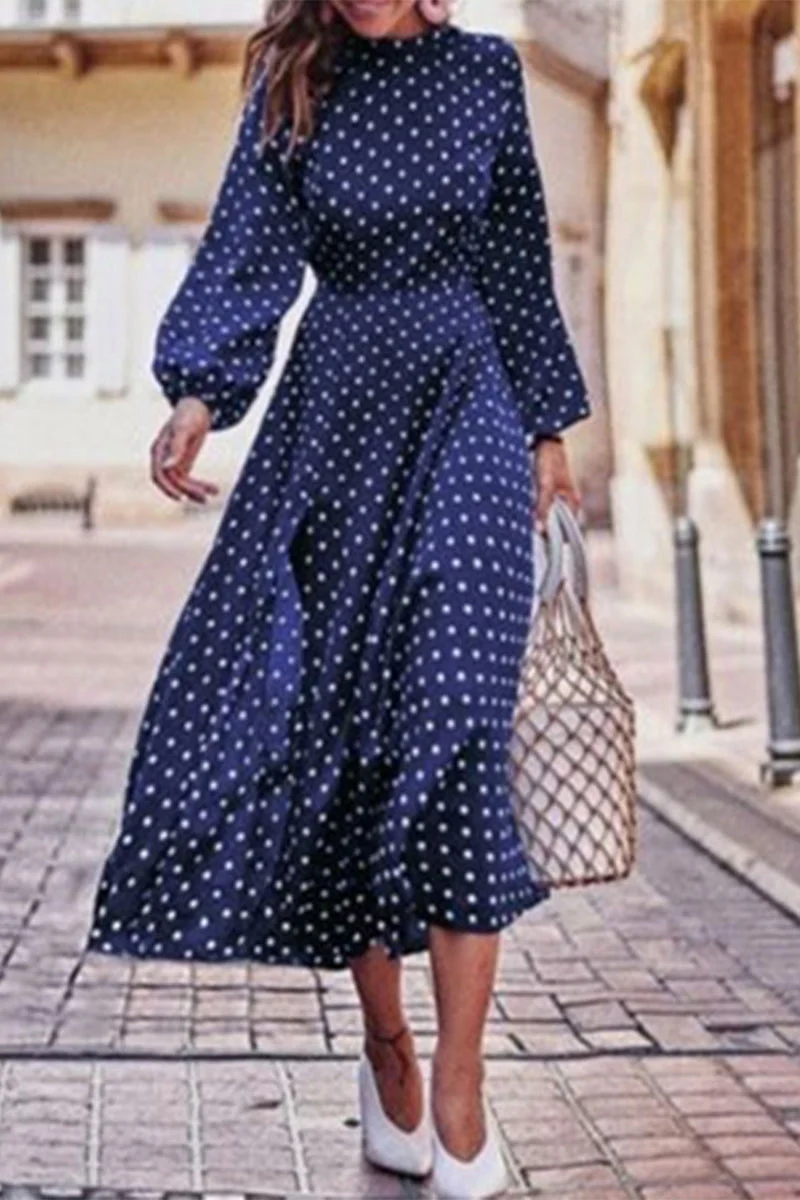 hulianfu Fashion Print Patchwork O Neck Long Sleeve Dresses(3 Colors) - Deanwangkt