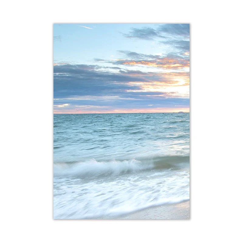 HULIANFU Sunrise Coastal Decorative Canvas Poster Blue Sea Landscape Picture Waves Canvas Painting Print Beach Wall Art Picture Home Deco - Deanwangkt