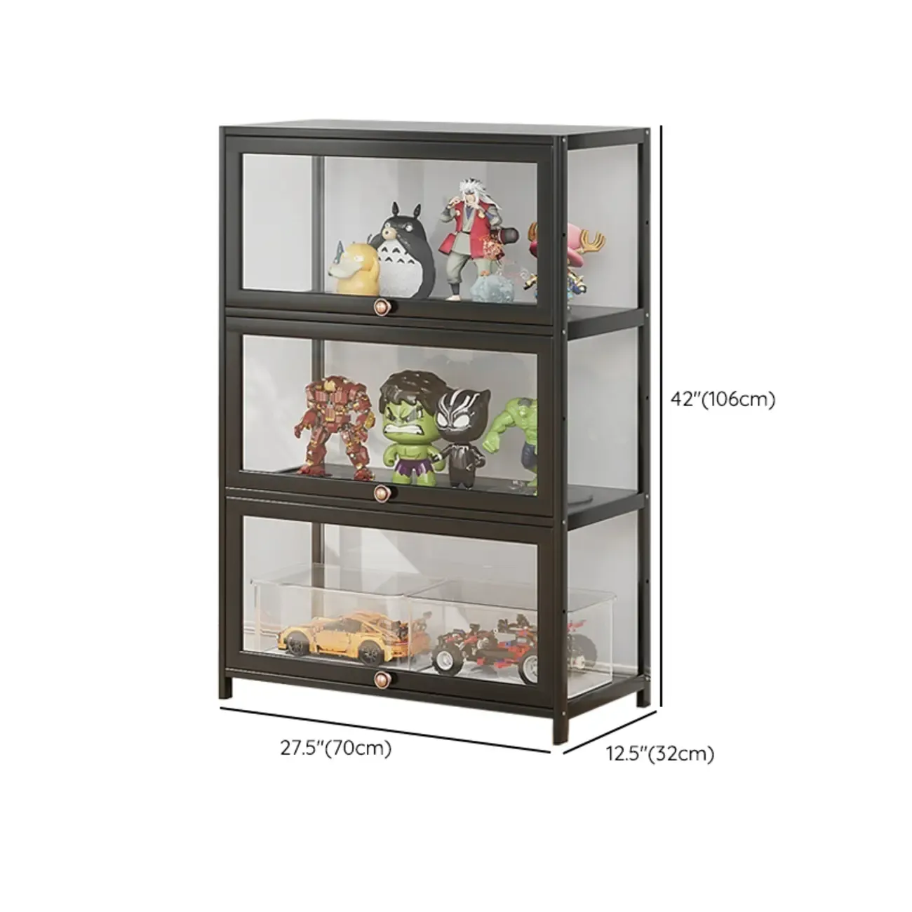 Simple Flip-up Black Clear Glass Cabinet