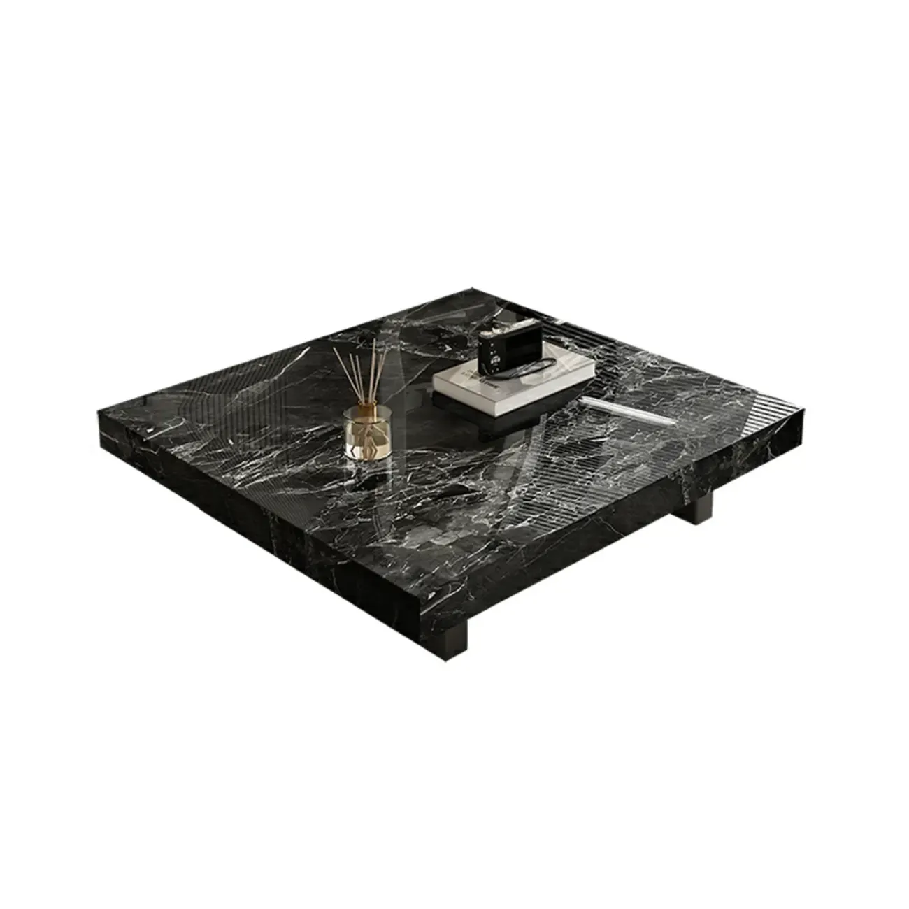 Modern Beige Sintered Stone Square Sleigh Base Coffee Table