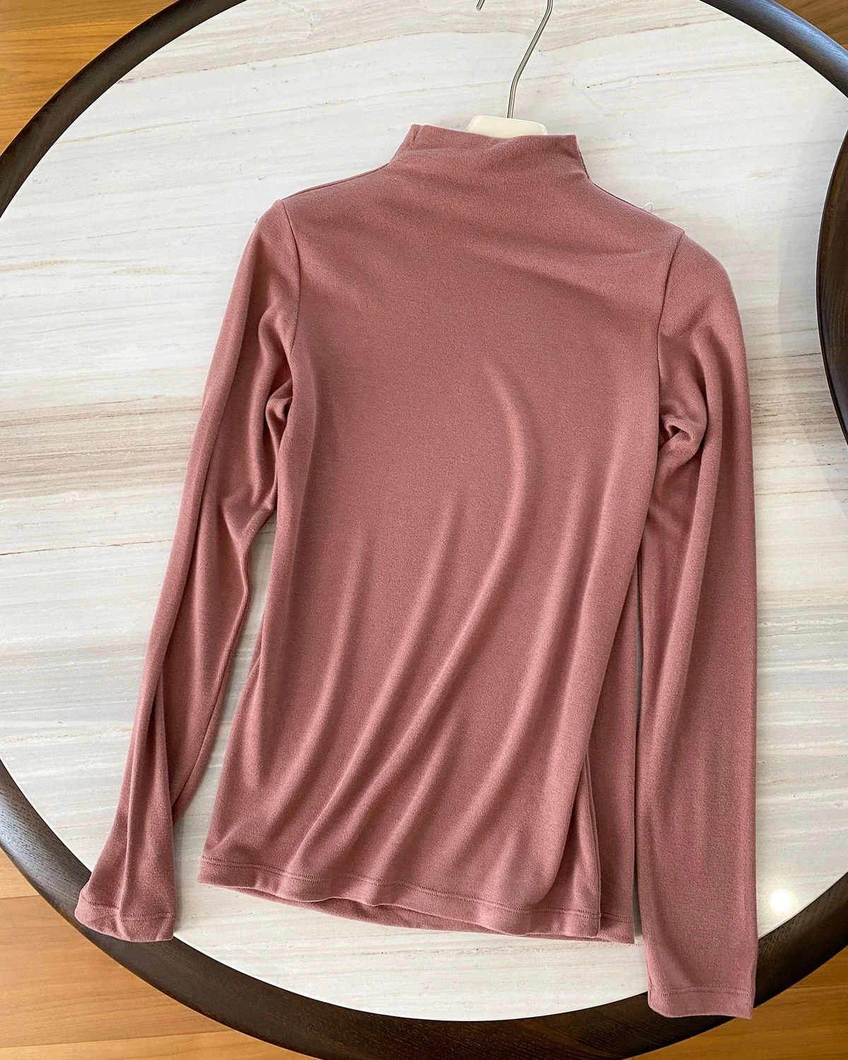 Autumn and winter wool thermal mock-neck base layer top for women, double-sided brushed warm inner layer, high-stretch slim-fit undershirt