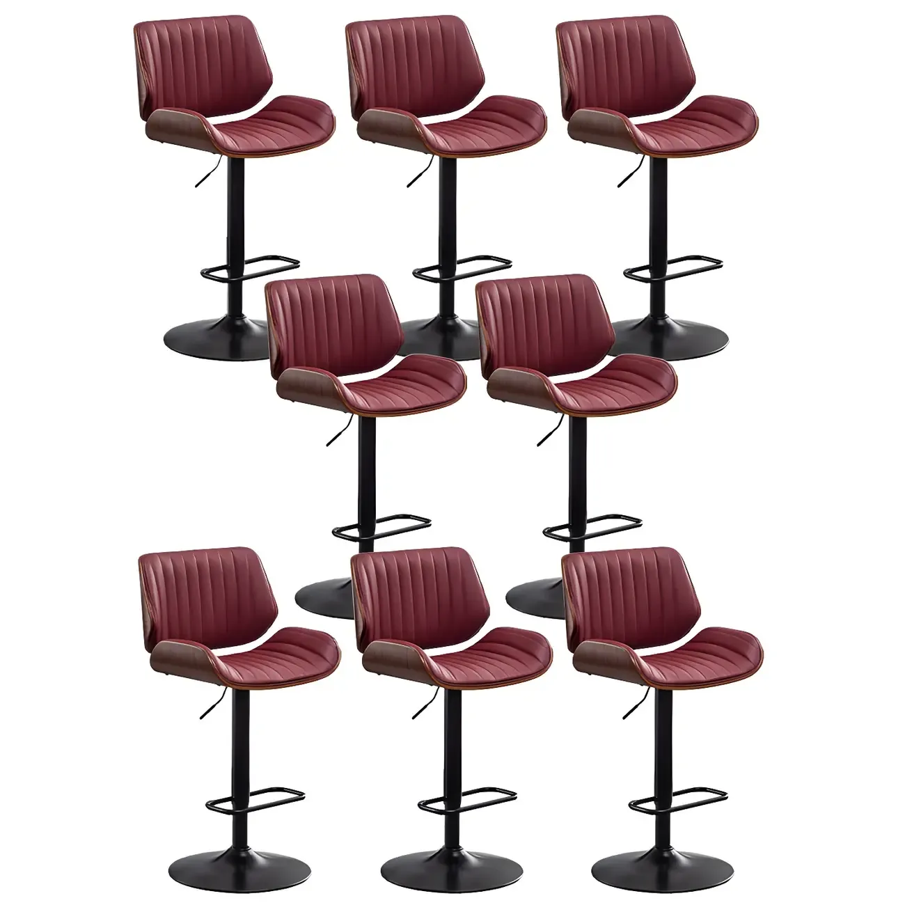 Elegant Wood Leather Red Swivel Adjustable Bar Stool