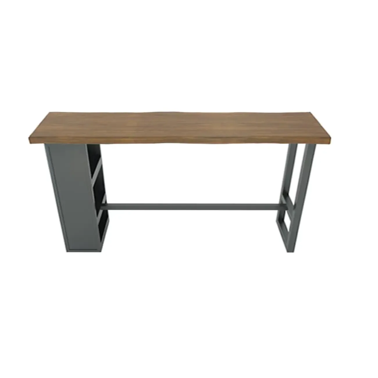 Industrial Brown Wooden Bar Height Table Metal Base with Shelves