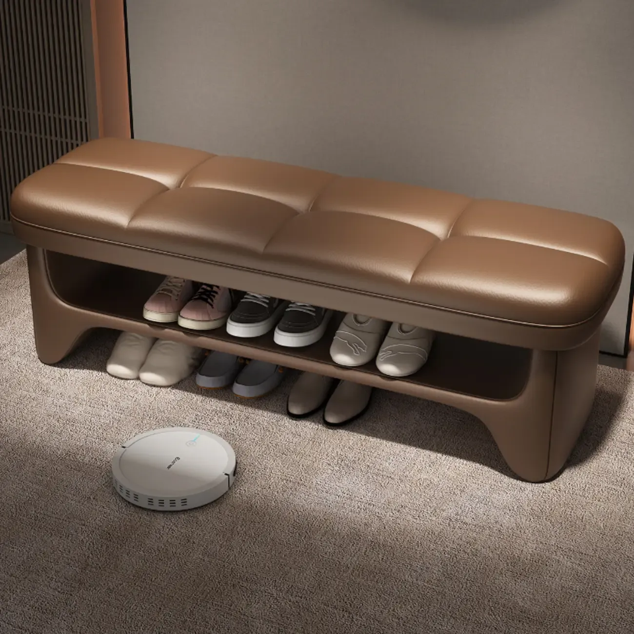 Cushioned Solid Color Modern Entryway Bench with Storage