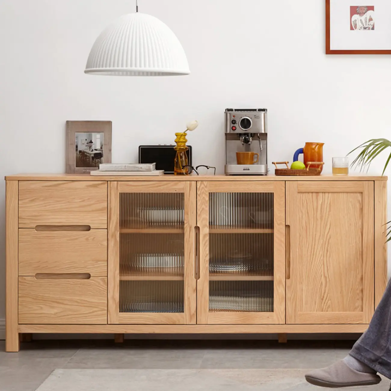 Modern Wood Sideboard with Shelves and Drawers
