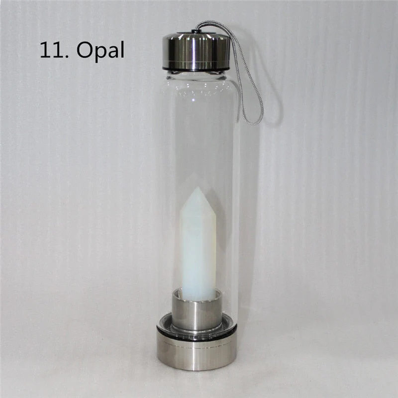 HULIANFU water bottle Drop Shipping Natural Crystal Point Healing Obelisk Wand Elixir Quartz Crystal Water Bottle To wand heals energy st - Deanwangkt