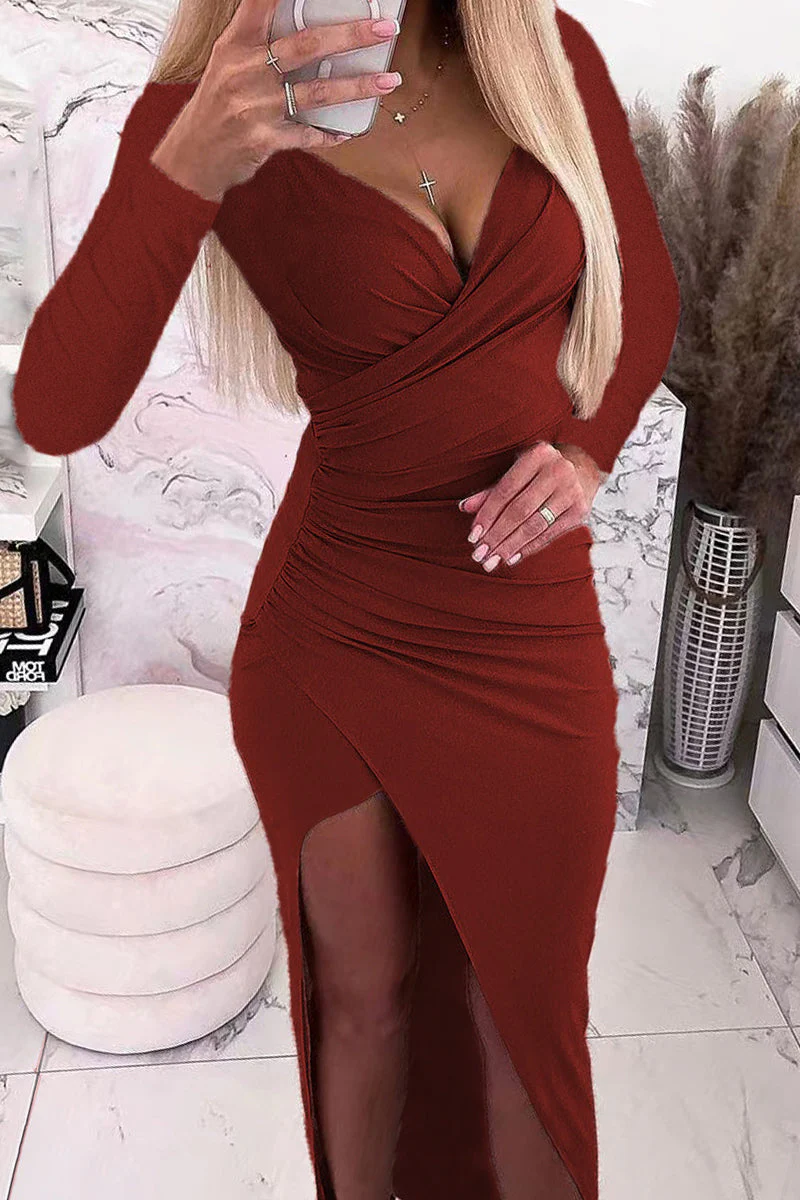 hulianfu Sexy Solid Color V Neck One Step Skirt Dresses(5 Colors) - Deanwangkt