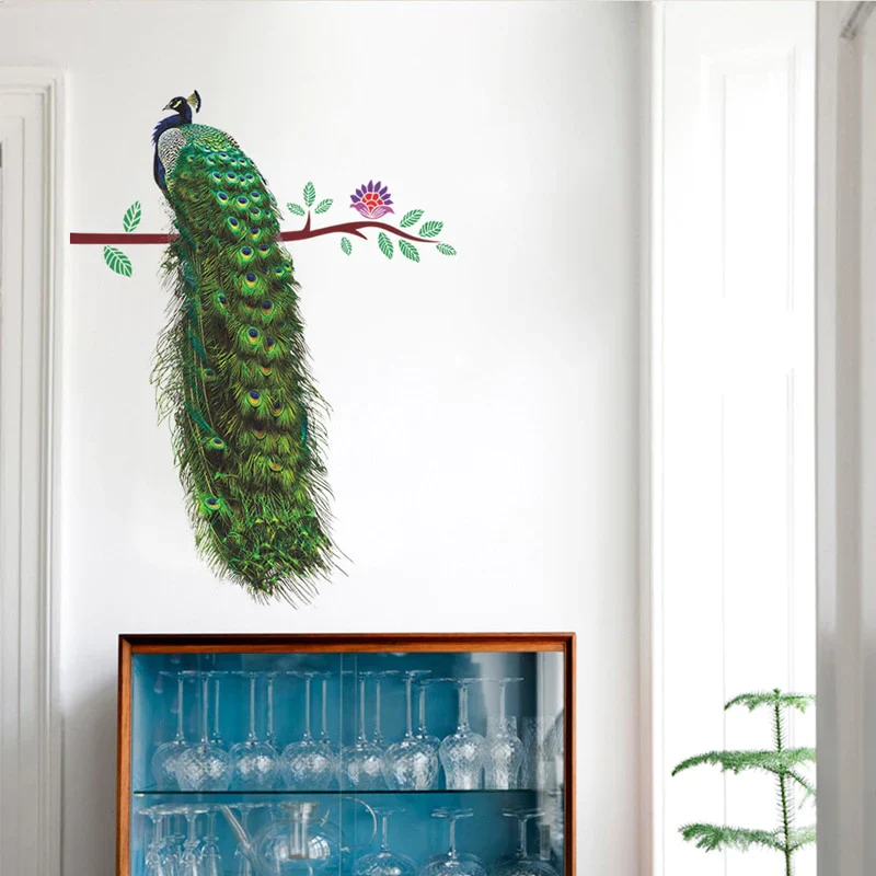 HULIANFU 「Elvesmall」Peacock on the branch Wall Sticker Living room door sofa/TV background home decoration Mural Art Decals stickers wallpaper - Deanwangkt