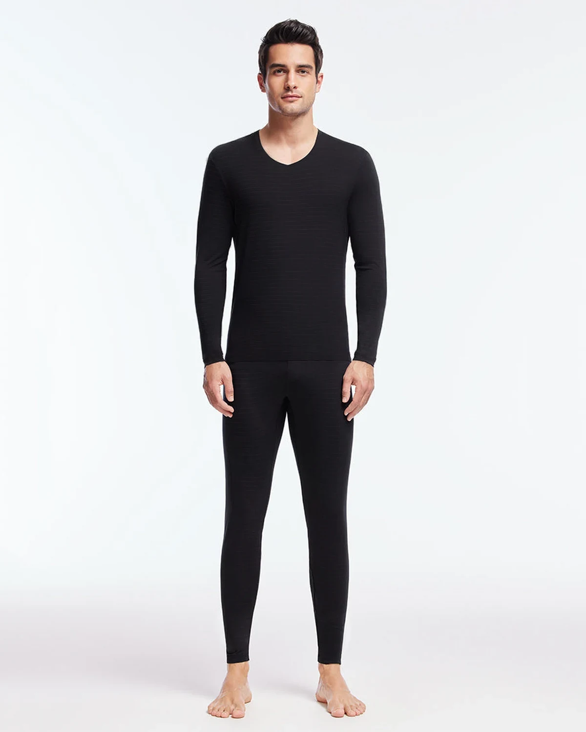 80S Modal Jacquard High-Stretch Slim-Fit Men's Thermal Underwear Set for Autumn, Bare-Skin Seamless Free-Cut Warm Innerwear Set