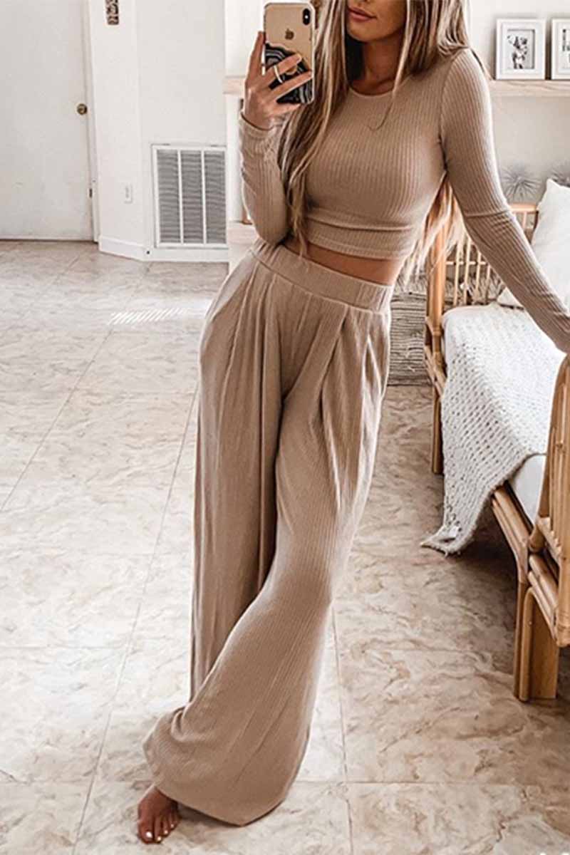 hulianfu Round Neck Long Sleeves Wide Legs Two-Piece(4 Colors) - Deanwangkt