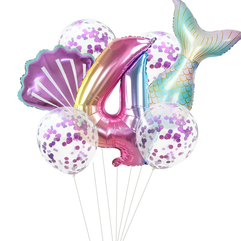 HULIANFU Little Mermaid Party Balloons 32inch Number Foil Balloon Kids Birthday Party Decoration Supplies Baby Shower Decor Helium Globos - Deanwangkt