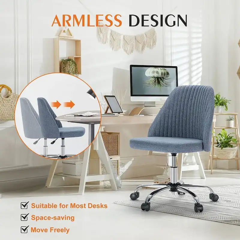 Office Chair with Wheels, Adjustable Height Fabric Upholstered Computer Desk Chair Swivel