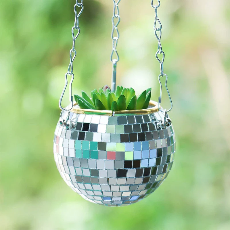 HULIANFU Retro Disco Ball Planter Basket Round Mirror Hanging Pot flower pot Wall Planter Pot Hangin Vase Desktop Decoration Balcony Vase - Deanwangkt