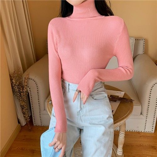 Women's Autumn Winter Turtleneck Pullovers Sweater Woman Primer Shirt Long Sleeve Short Slim-fit tight Jumper Top Solid - Deanwangkt