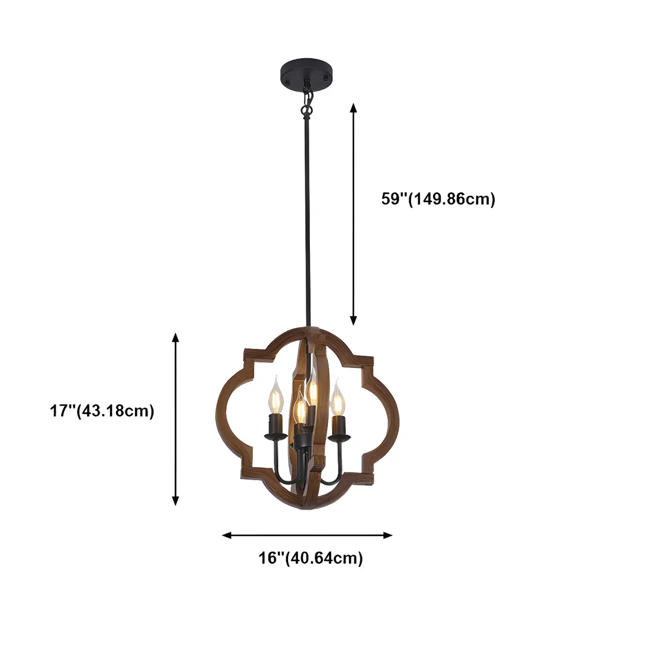 Industrial Adjustable Brown Wood Caged Candelabra Chandelier