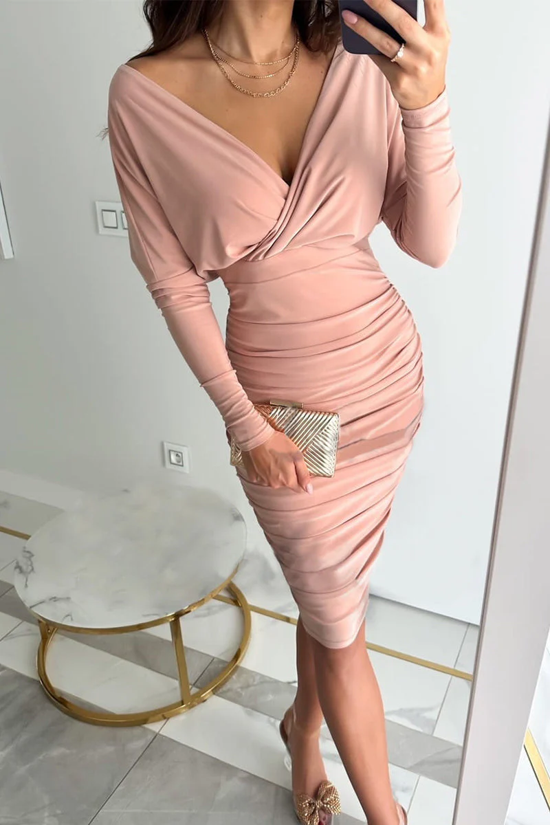 hulianfu Sexy Solid Color V Neck Wrapped Skirt Dresses(3 Colors) - Deanwangkt