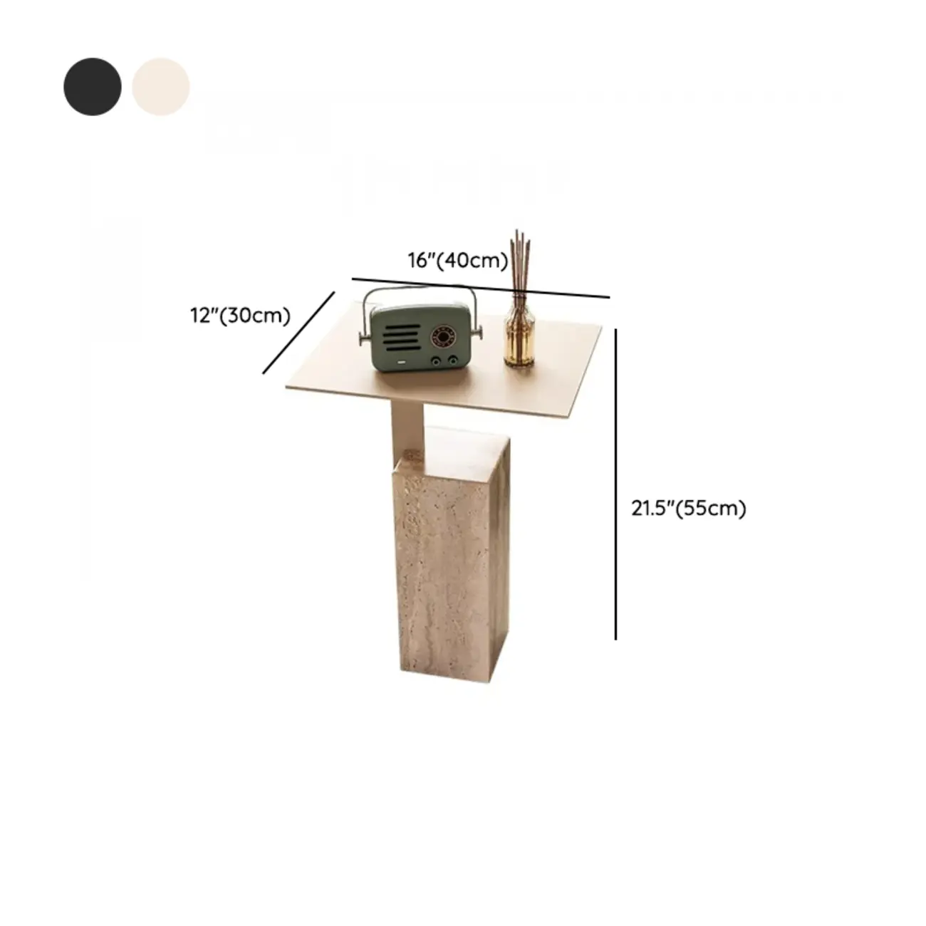 Modish Travertine Pedestal Metal Square Side Table