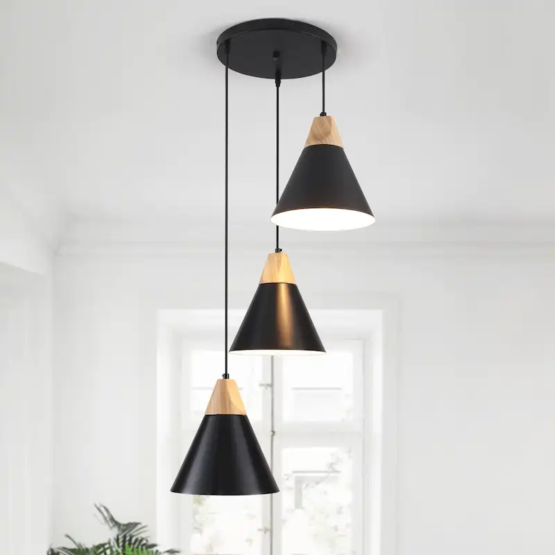 3-Light 9.4 W Metal Wood Island Pendant Lights for Kitchen Living Room