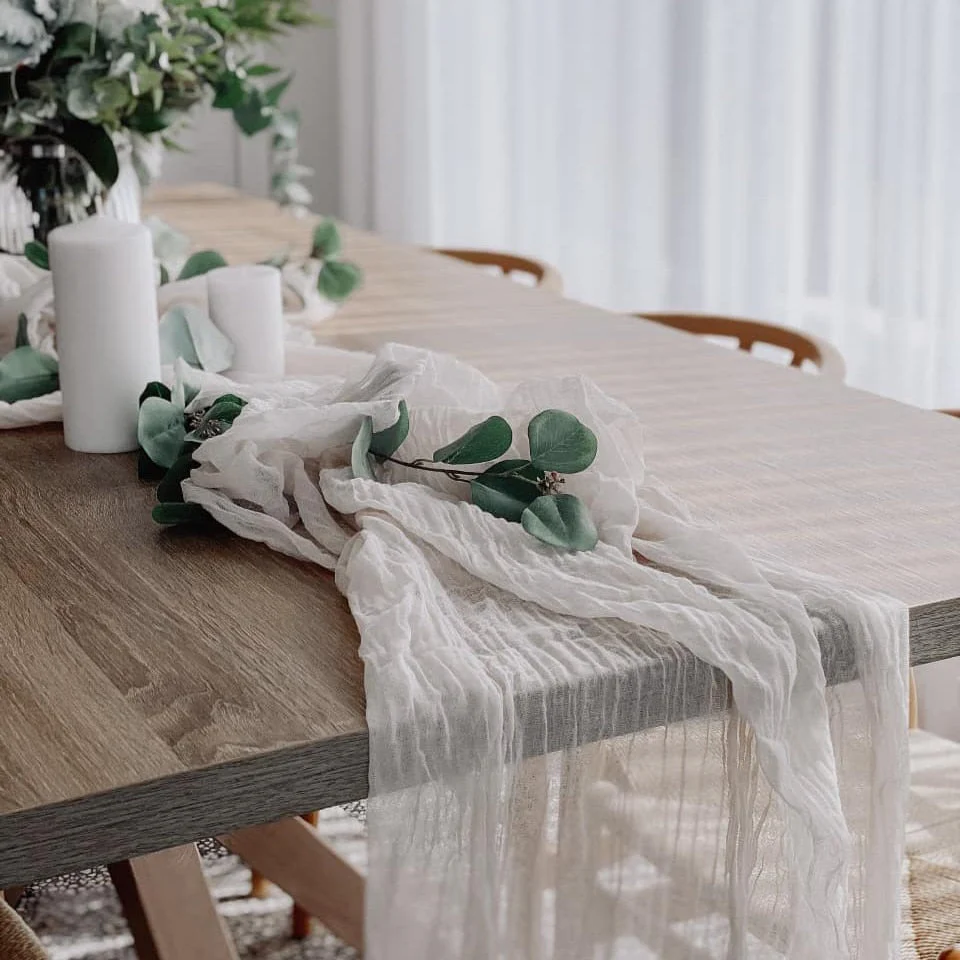 HULIANFU Semi-Sheer Gauze Table Runner Sage Cheesecloth Table Setting Dining Vintage Wedding Party Christmas Banquets Arches Cake Decor - Deanwangkt