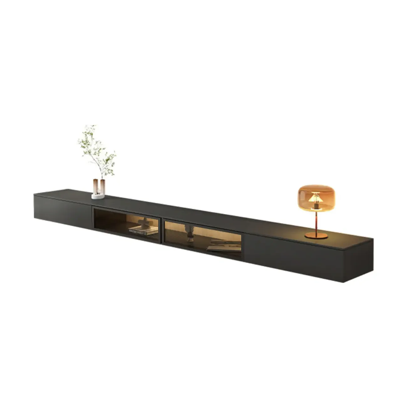 63 Grey Sintered Stone Long Floating TV Stand with Cabinet