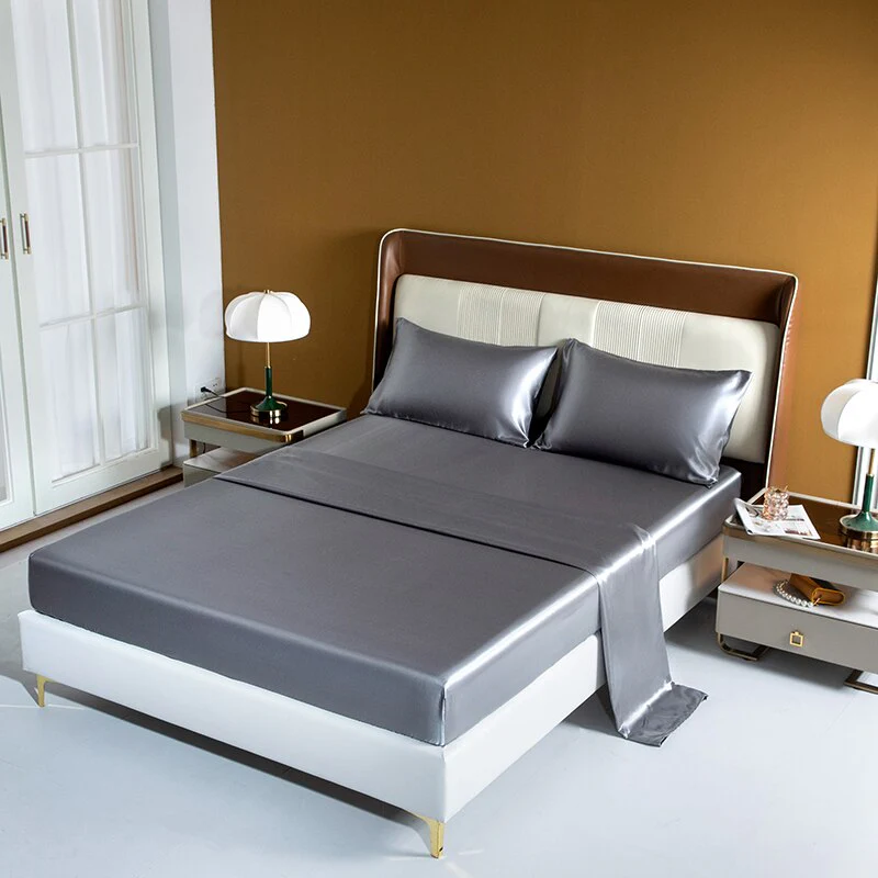 HULIANFU Satin Silk Sheet Set King Size Luxury Rayon Flat Sheet Set Solid Color Bed Sheet Set Single Double Fitted Sheet Set - Deanwangkt