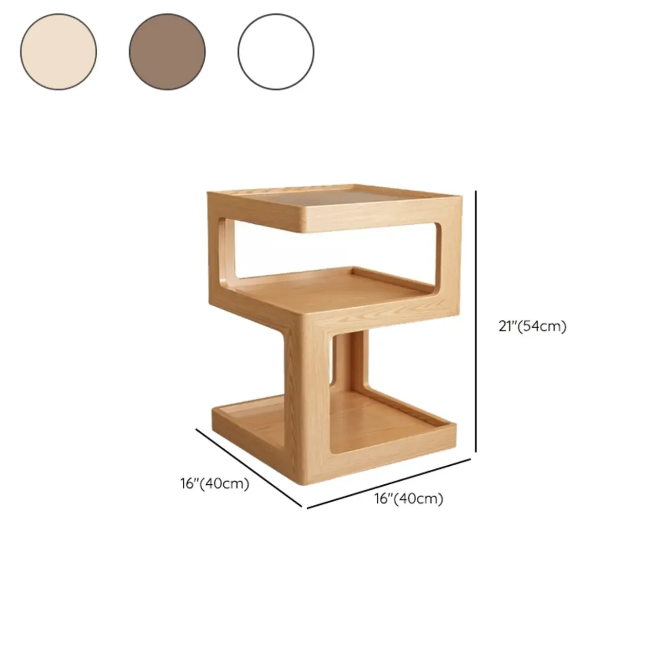 Narrow Wood and Glass Nut-Brown Shelves Nightstand with Light