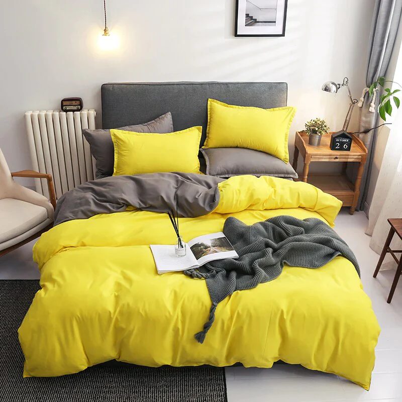 HULIANFU Nordic Double Color Bedding Set Single Queen King Duver Cover Set 240x220 Bed Sheet Bed Linen Pillowcase Gray Pink Quilt Covers - Deanwangkt