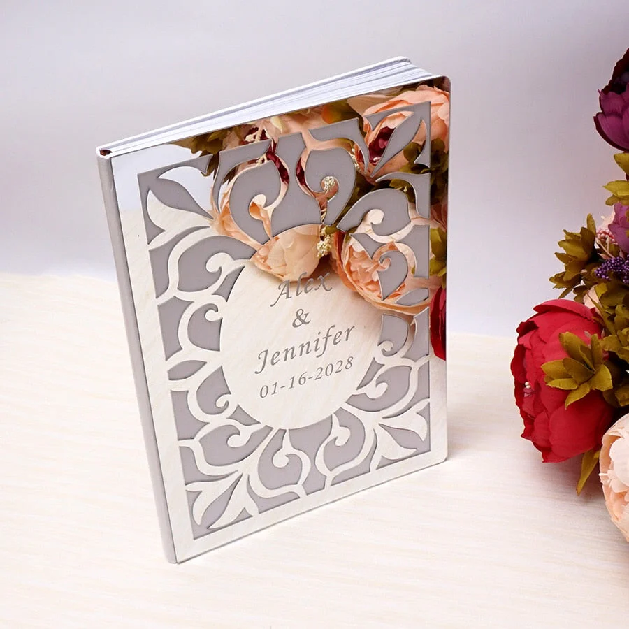 HULIANFU Wedding Custom Signature Guest Book Oval White Blank Inner Page Personalized Mirror Books Guest Gifts Party Decor Favor 26x 19cm - Deanwangkt