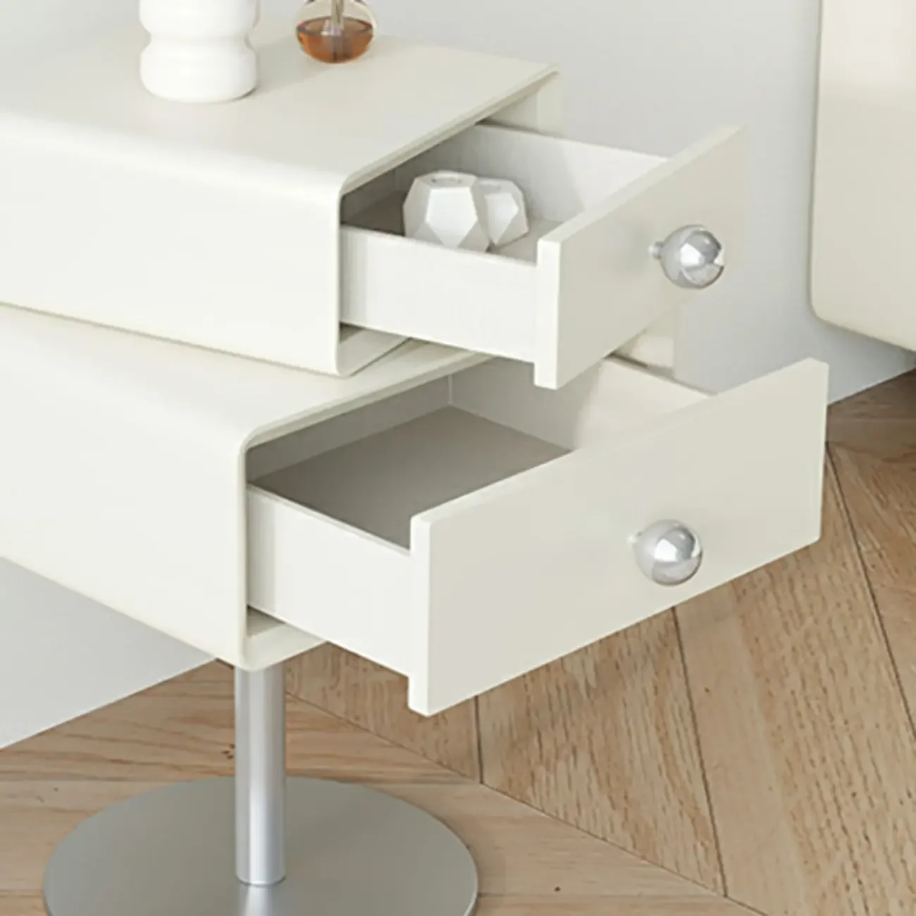 Modern Metal Wood Rotatable 2-Drawer Nightstand