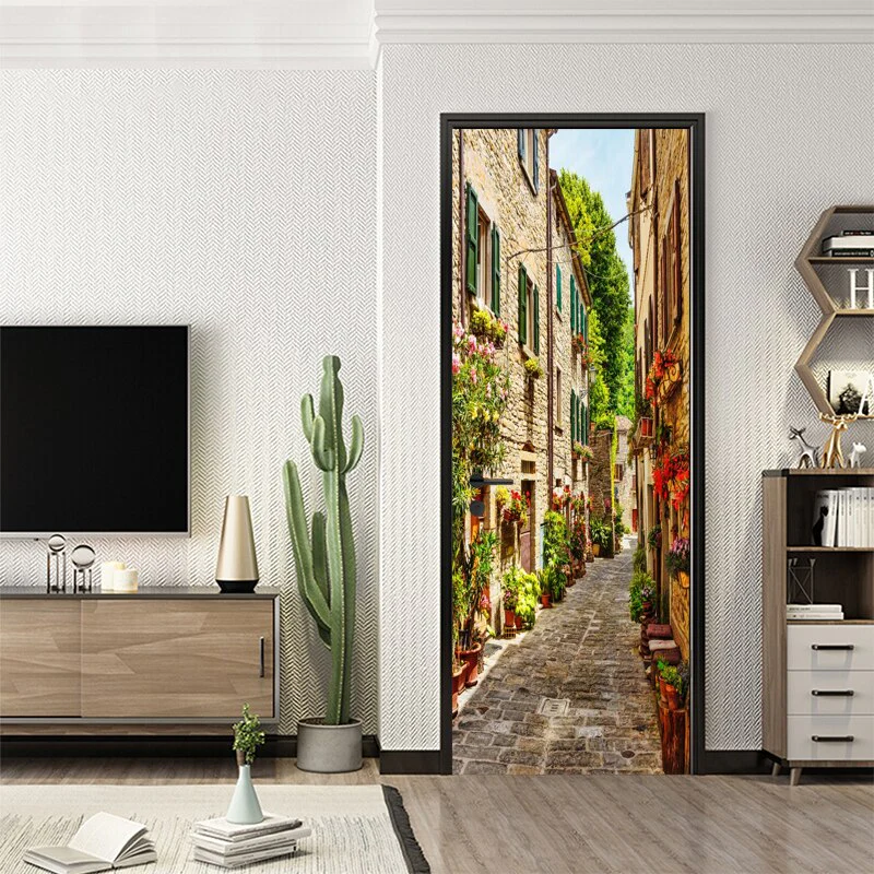 HULIANFU 2026  Modern PVC Door Sticker Self Adhesive Vinyl Silver Water Wave Pattern Waterproof Wall Sticker Home Decor Wallpaper - Deanwangkt