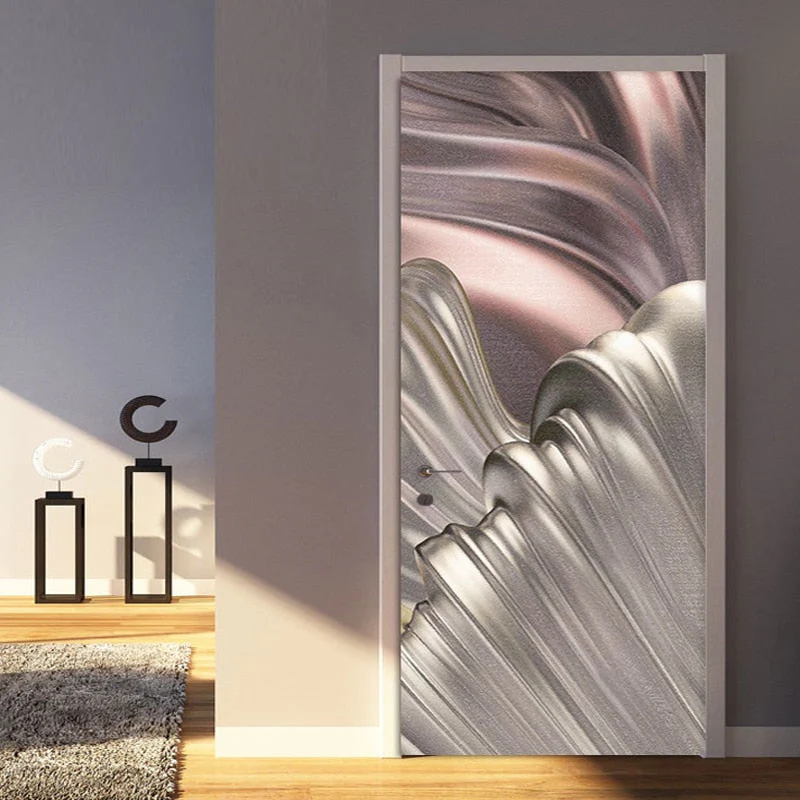 HULIANFU  PVC Self-Adhesive Waterproof Door Sticker Modern Light Luxury 3D Golden Abstract Wallpaper Living Room Bedroom 3D Door Murals - Deanwangkt