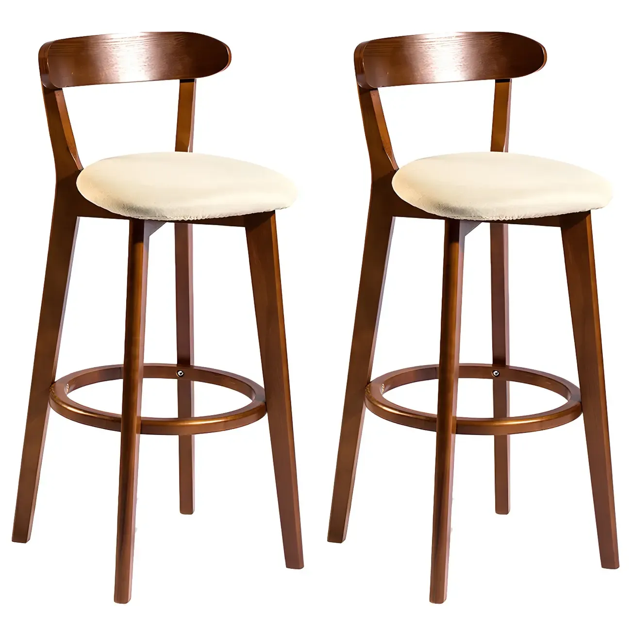 Wooden Upholstered Low Back Bar Height Stools Set of 2
