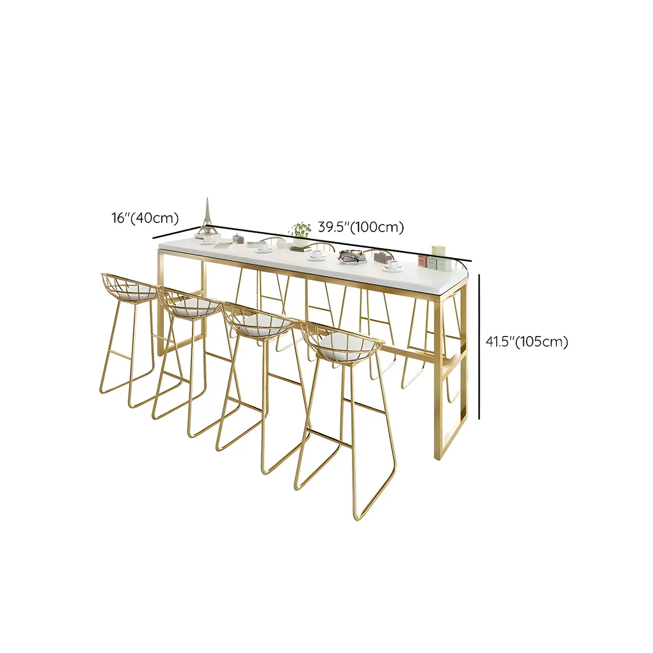 Rectangular Glam Marble Gold Base Bar Height Table