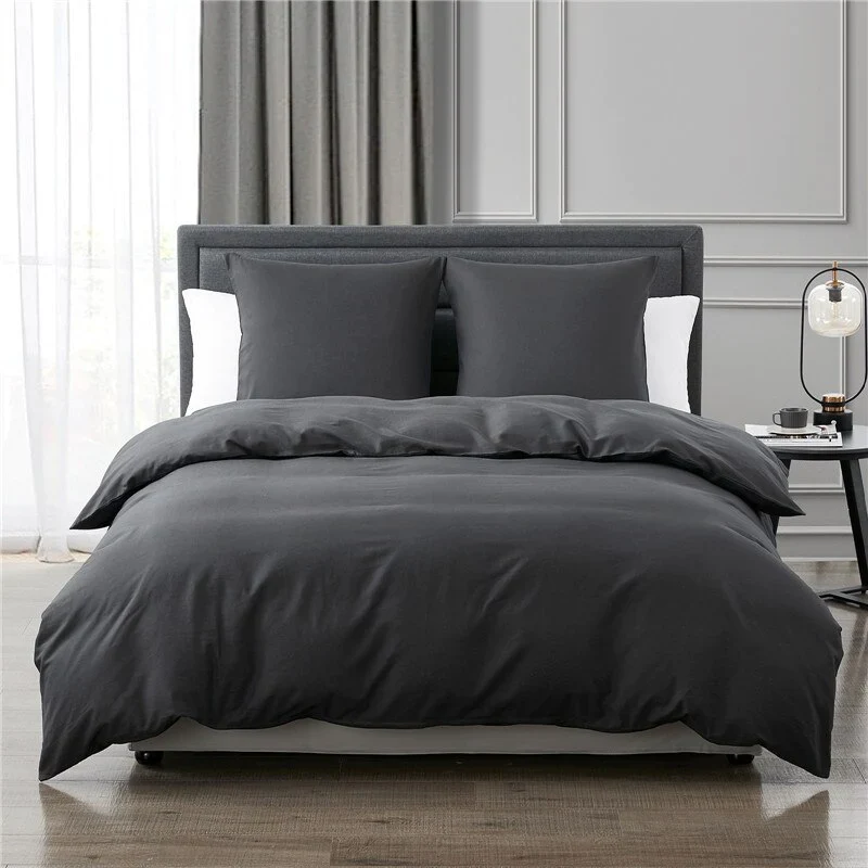 HULIANFU Modern 55% Linen 45% Cotton Bedding Sets Solid Color Bed Set Duvet Cover French Shams Simplicity Bedclothes For Home Sing/Queen - Deanwangkt