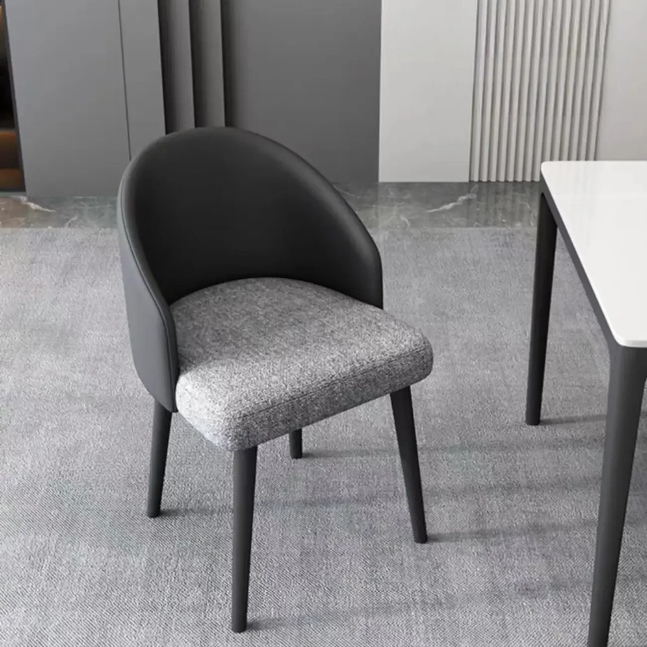 Minimalist Black Upholstered Fabric Dining Chair Low Back