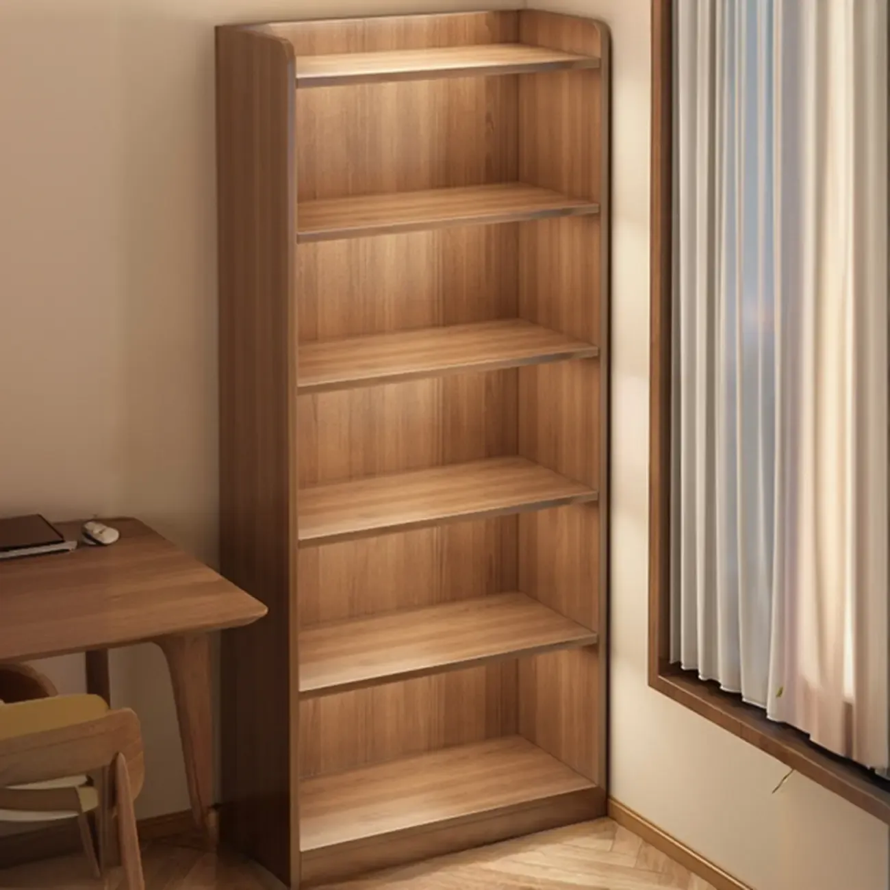 Brown Vertical Multi Tier Closed Back Wood Bookshelves
