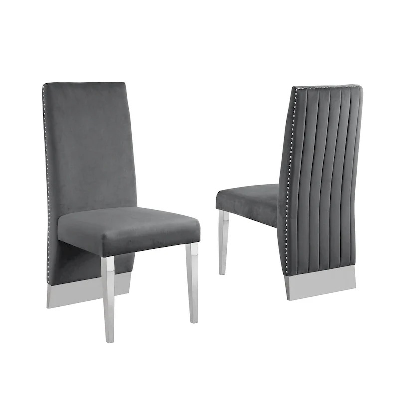 Best Quality Furniture Dining Chair includes Pleated Back, Nailhead-Trimmed, Chrome-Legged Chair (Set of 2)
