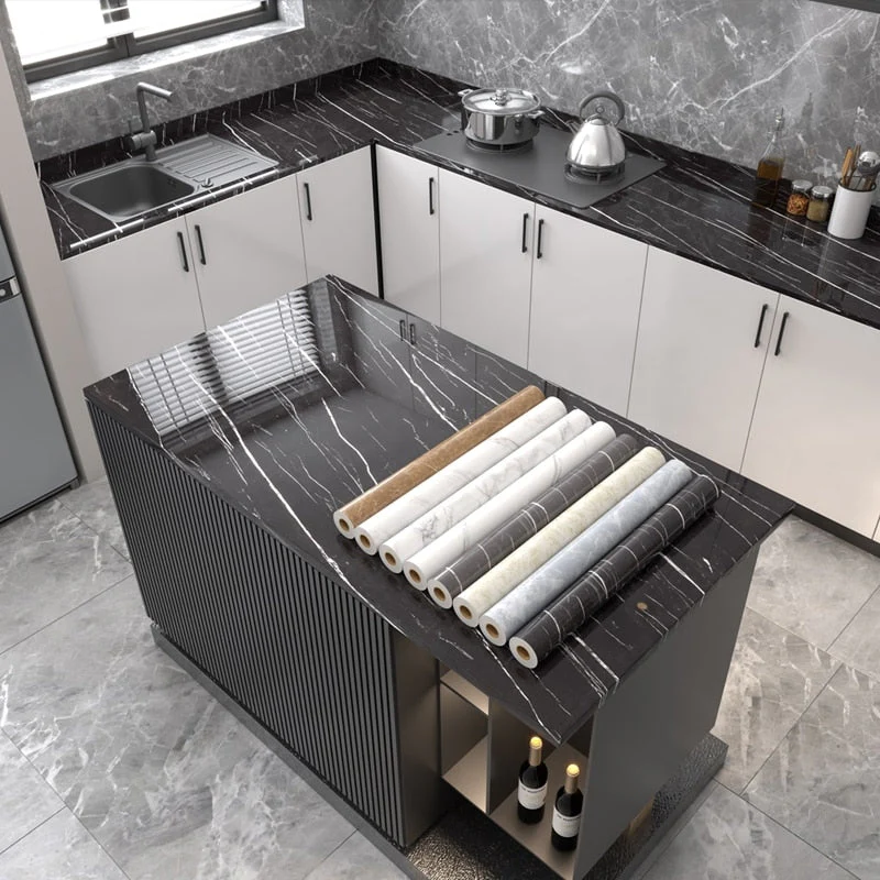 HULIANFU 2026  Kitchen Oil-proof Transparent Film Thick Self Adhesive Waterproof Countertop Furniture Marble Wallpaper Bathroom Decor Stickers - Deanwangkt