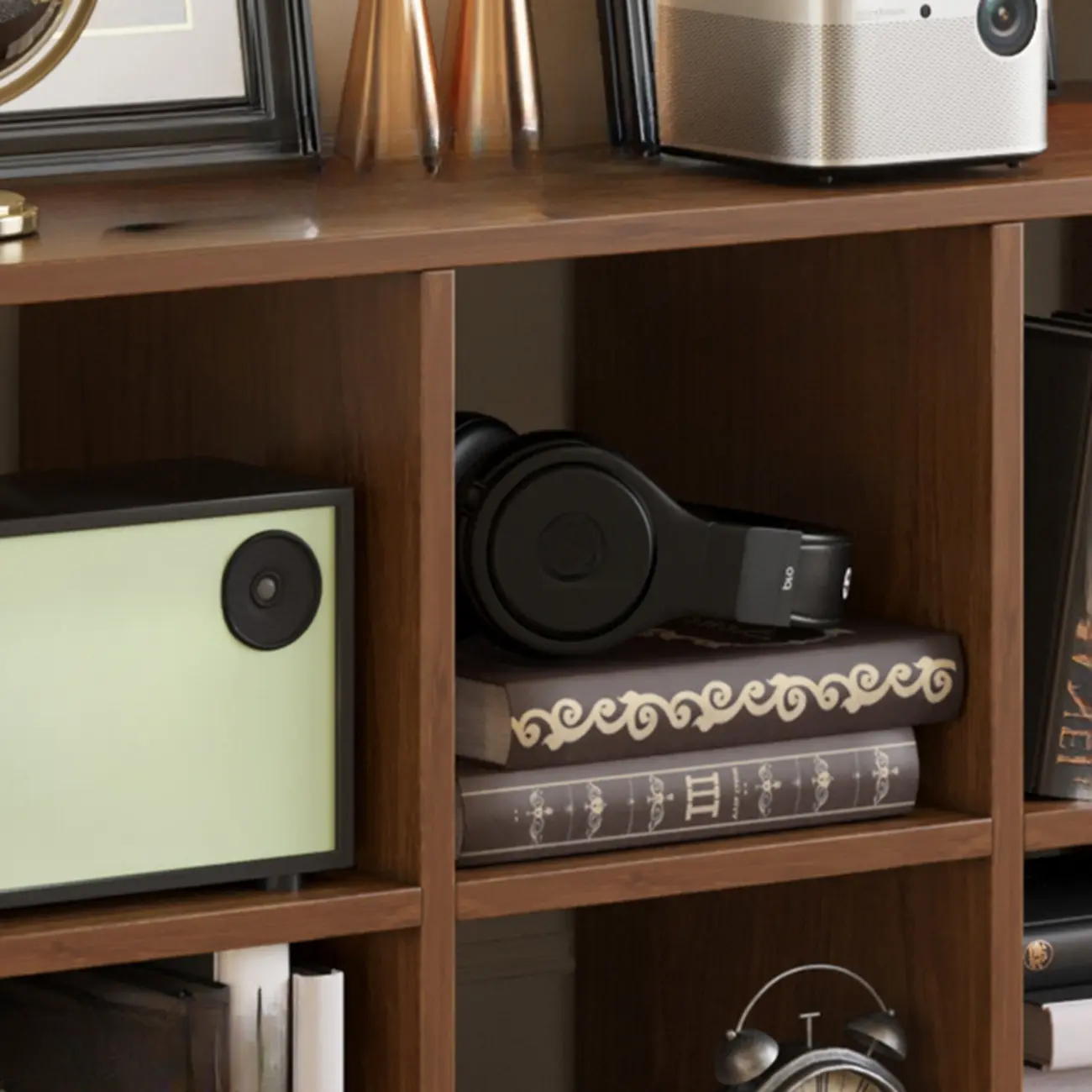 Classic Brown Cherry Wood Open Back Cube Bookcase