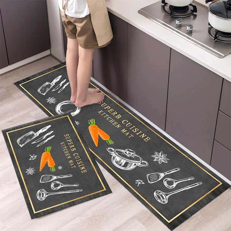HULIANFU New Hot Sale Kitchen Floor Mat Tableware Pattern Entrance Doormat Bathroom Door Floormat Parlor Anti-slip Antifouling Long Rugs - Deanwangkt