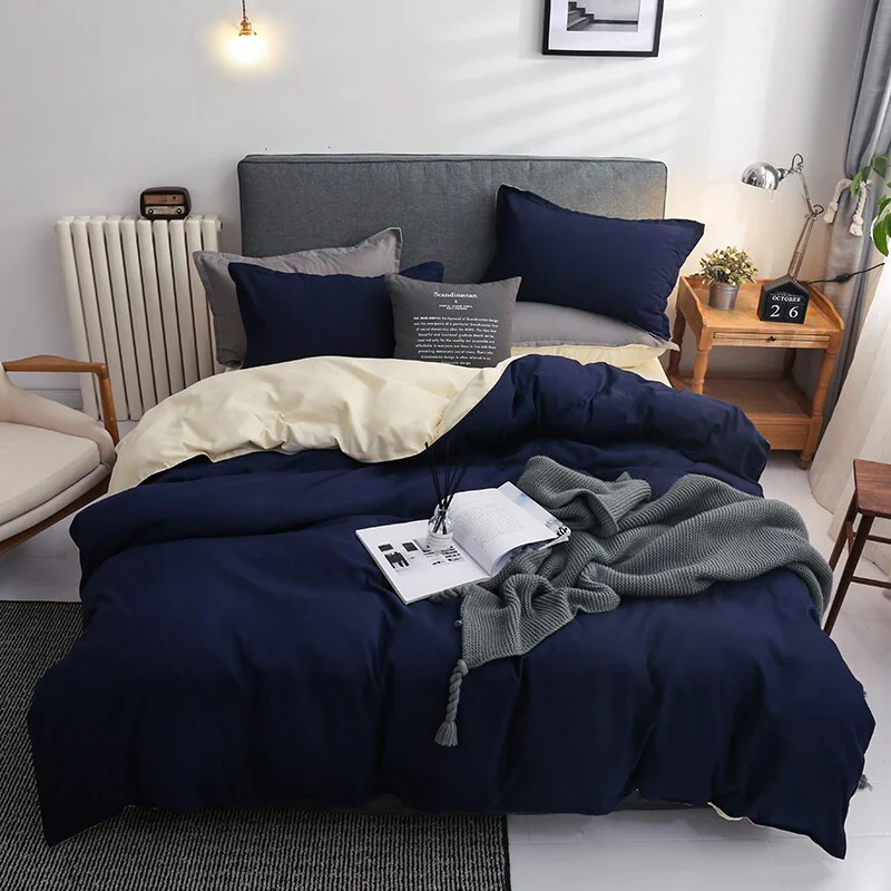 HULIANFU Nordic Double Color Bedding Set Single Queen King Duver Cover Set 240x220 Bed Sheet Bed Linen Pillowcase Gray Pink Quilt Covers - Deanwangkt