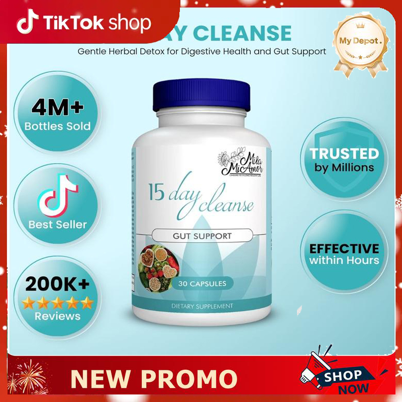 15 Day Cleanse - Gut and Colon Support | Caffeine Free | Advanced Formula with Senna, Cascara Sagrada, & Psyllium Husk | Non-GMO | 30 capsules