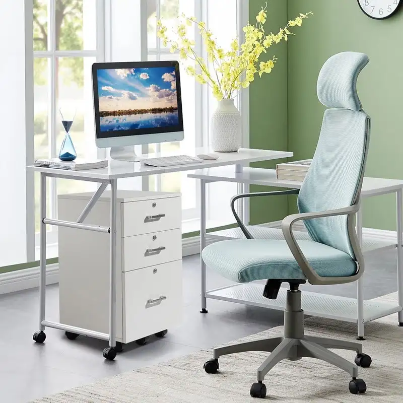 3-Drawer Rolling Wood File Cabinet with Lock